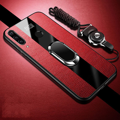 Soft Silicone Gel Leather Snap On Case Cover with Magnetic Finger Ring Stand T02 for Huawei Honor 20E Red