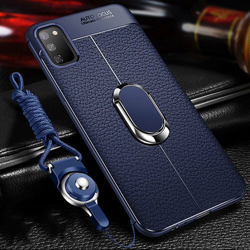 Soft Silicone Gel Leather Snap On Case Cover with Magnetic Finger Ring Stand T02 for Huawei Honor View 30 5G Blue