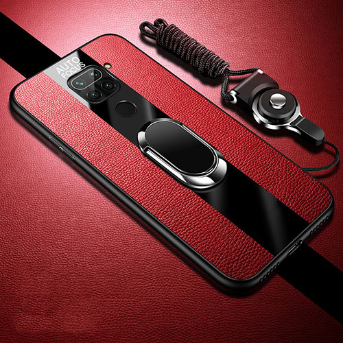 Soft Silicone Gel Leather Snap On Case Cover with Magnetic Finger Ring Stand T02 for Xiaomi Redmi 10X 4G Red