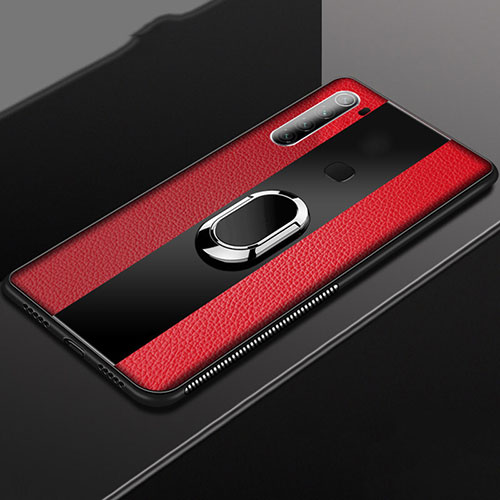 Soft Silicone Gel Leather Snap On Case Cover with Magnetic Finger Ring Stand T03 for Xiaomi Redmi Note 8 Red