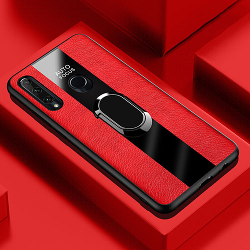 Soft Silicone Gel Leather Snap On Case Cover with Magnetic Finger Ring Stand T04 for Huawei Honor 20 Lite Red