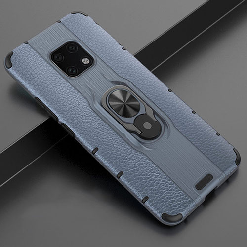 Soft Silicone Gel Leather Snap On Case Cover with Magnetic Finger Ring Stand T04 for Huawei Mate 20 Pro Blue