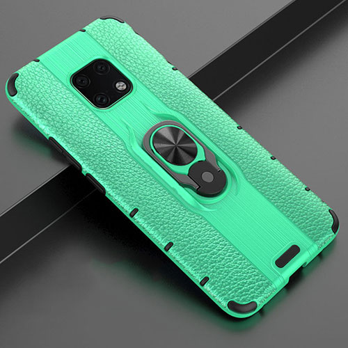 Soft Silicone Gel Leather Snap On Case Cover with Magnetic Finger Ring Stand T04 for Huawei Mate 20 Pro Green
