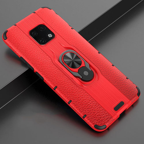 Soft Silicone Gel Leather Snap On Case Cover with Magnetic Finger Ring Stand T04 for Huawei Mate 20 Pro Red