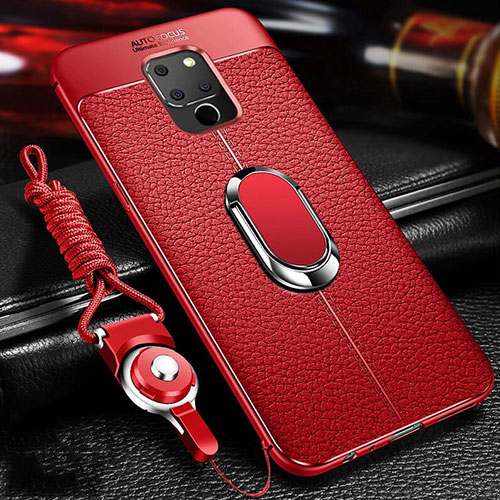 Soft Silicone Gel Leather Snap On Case Cover with Magnetic Finger Ring Stand T04 for Huawei Mate 20 Red