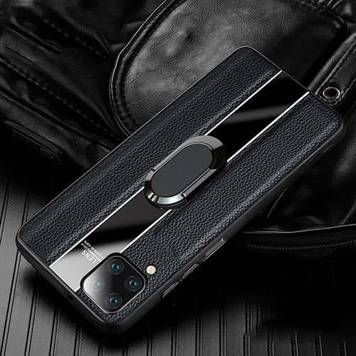 Soft Silicone Gel Leather Snap On Case Cover with Magnetic Finger Ring Stand T04 for Huawei Nova 7i Black