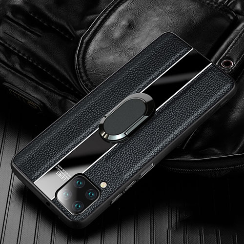 Soft Silicone Gel Leather Snap On Case Cover with Magnetic Finger Ring Stand T04 for Huawei P40 Lite Black