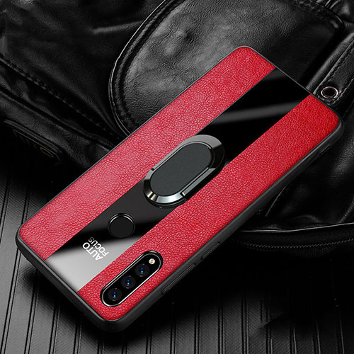 Soft Silicone Gel Leather Snap On Case Cover with Magnetic Finger Ring Stand T05 for Huawei P30 Lite Red