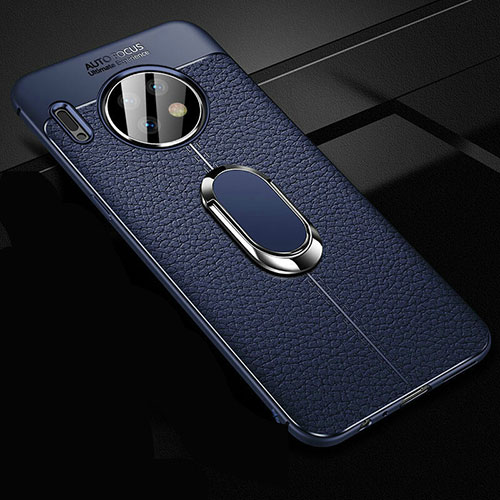 Soft Silicone Gel Leather Snap On Case Cover with Magnetic Finger Ring Stand Z02 for Huawei Mate 30 5G Blue