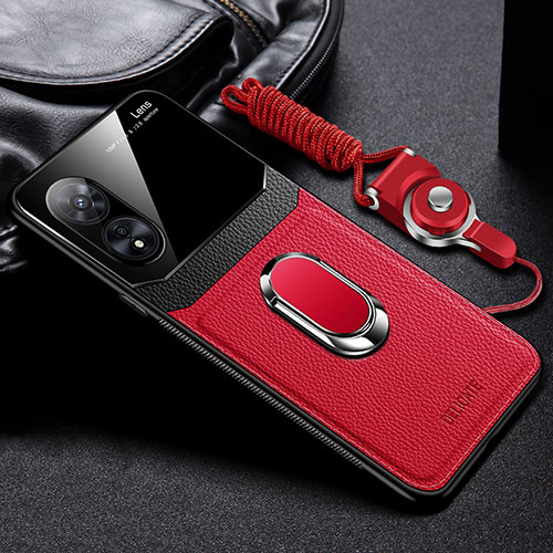 Soft Silicone Gel Leather Snap On Case Cover with Magnetic FL1 for Oppo A58x 5G Red