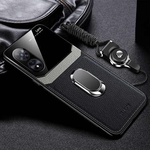 Soft Silicone Gel Leather Snap On Case Cover with Magnetic FL1 for Oppo A78 5G Black