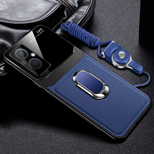 Soft Silicone Gel Leather Snap On Case Cover with Magnetic FL1 for Oppo F21s Pro 5G Blue