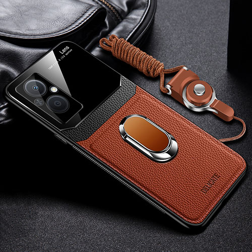 Soft Silicone Gel Leather Snap On Case Cover with Magnetic FL1 for Oppo F21s Pro 5G Brown