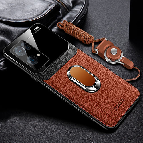 Soft Silicone Gel Leather Snap On Case Cover with Magnetic FL1 for Oppo Reno7 Pro 5G Brown