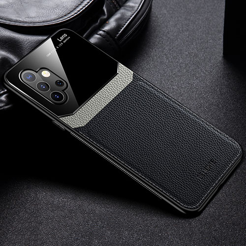 Soft Silicone Gel Leather Snap On Case Cover with Magnetic FL1 for Samsung Galaxy M32 5G Black