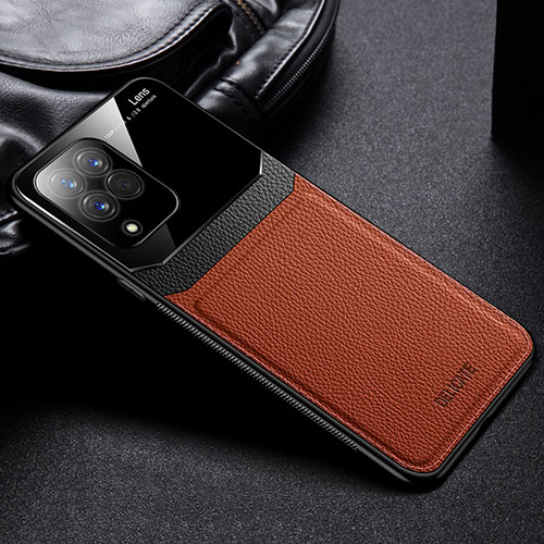 Soft Silicone Gel Leather Snap On Case Cover with Magnetic FL1 for Samsung Galaxy M33 5G Brown