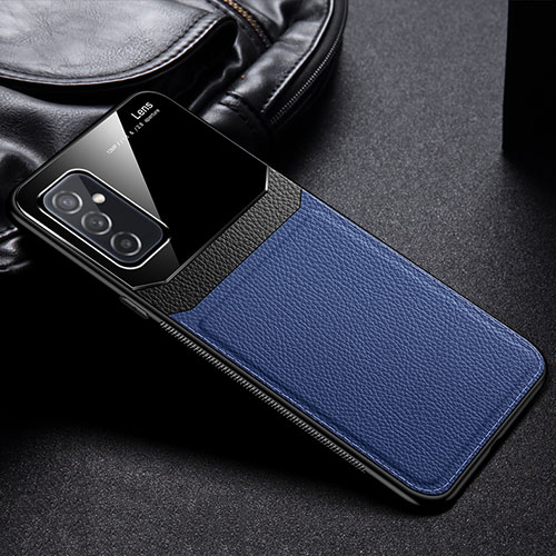 Soft Silicone Gel Leather Snap On Case Cover with Magnetic FL1 for Samsung Galaxy M52 5G Blue