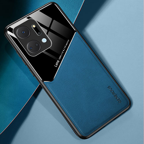 Soft Silicone Gel Leather Snap On Case Cover with Magnetic for Huawei Honor X7a Blue
