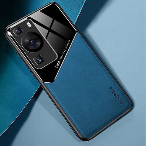 Soft Silicone Gel Leather Snap On Case Cover with Magnetic for Huawei P60 Pro Blue