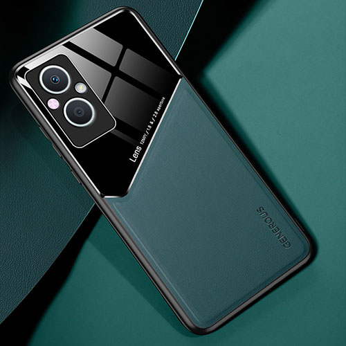Soft Silicone Gel Leather Snap On Case Cover with Magnetic for Oppo Reno7 Lite 5G Green