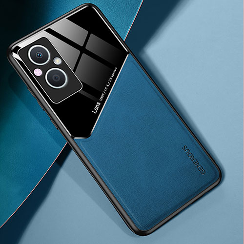 Soft Silicone Gel Leather Snap On Case Cover with Magnetic for Oppo Reno7 Z 5G Blue
