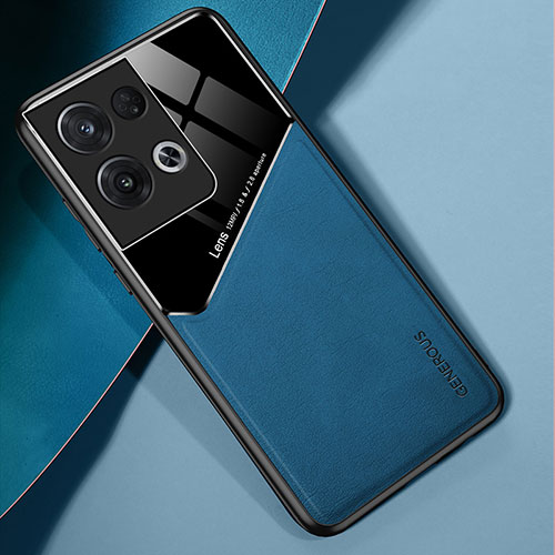 Soft Silicone Gel Leather Snap On Case Cover with Magnetic for Oppo Reno8 5G Blue
