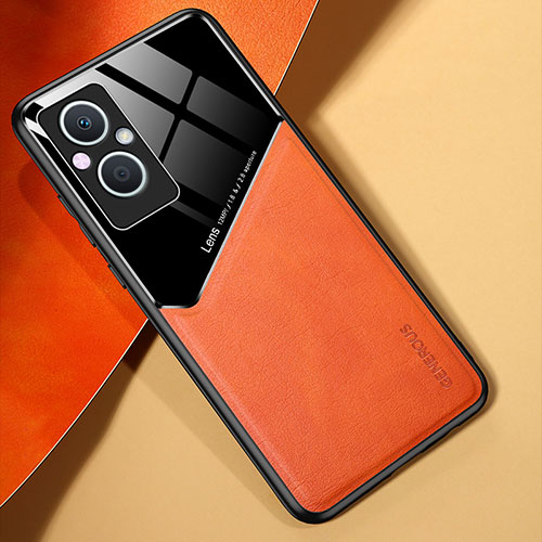 Soft Silicone Gel Leather Snap On Case Cover with Magnetic for Oppo Reno8 Lite 5G Orange