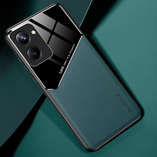 Soft Silicone Gel Leather Snap On Case Cover with Magnetic for Realme 10 Pro 5G Green