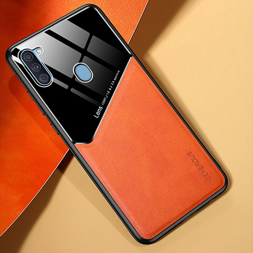 Soft Silicone Gel Leather Snap On Case Cover with Magnetic for Samsung Galaxy A11 Orange