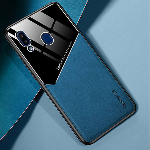 Soft Silicone Gel Leather Snap On Case Cover with Magnetic for Samsung Galaxy A20e Blue