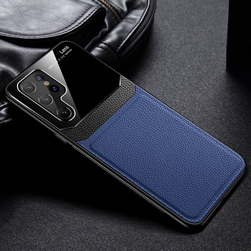 Soft Silicone Gel Leather Snap On Case Cover with Magnetic for Samsung Galaxy S21 Ultra 5G Blue