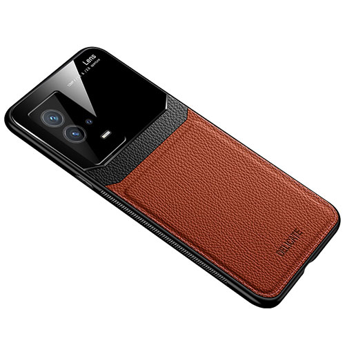 Soft Silicone Gel Leather Snap On Case Cover with Magnetic for Vivo iQOO 8 5G Brown