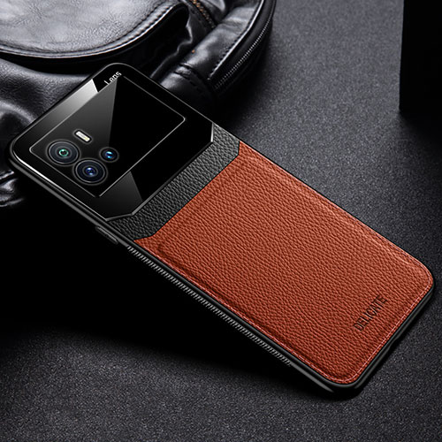 Soft Silicone Gel Leather Snap On Case Cover with Magnetic for Vivo iQOO 9 5G Brown