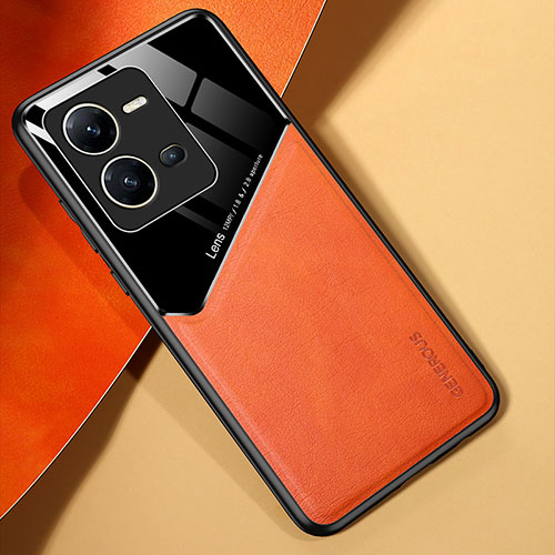 Soft Silicone Gel Leather Snap On Case Cover with Magnetic for Vivo X80 Lite 5G Orange