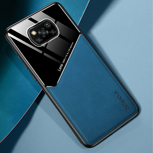 Soft Silicone Gel Leather Snap On Case Cover with Magnetic for Xiaomi Poco X3 Pro Blue