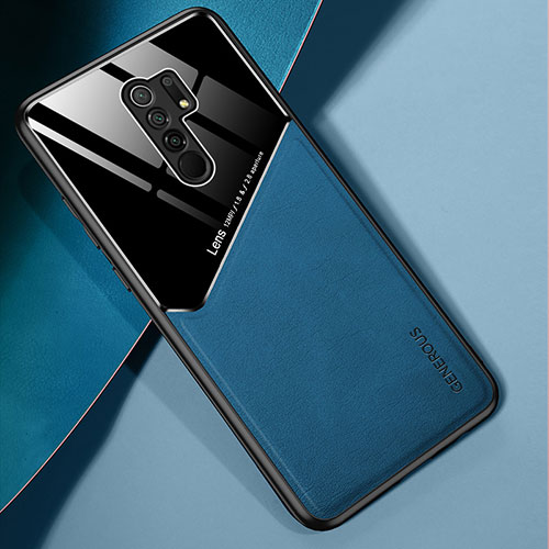 Soft Silicone Gel Leather Snap On Case Cover with Magnetic for Xiaomi Redmi 9 Blue