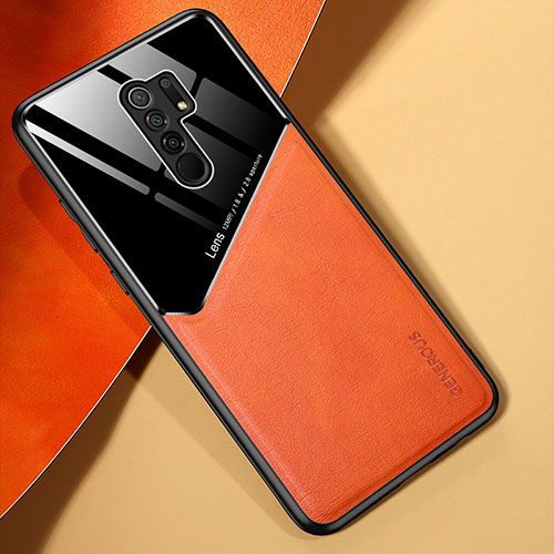 Soft Silicone Gel Leather Snap On Case Cover with Magnetic for Xiaomi Redmi 9 Prime India Orange