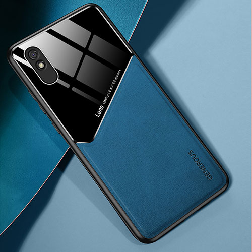 Soft Silicone Gel Leather Snap On Case Cover with Magnetic for Xiaomi Redmi 9A Blue