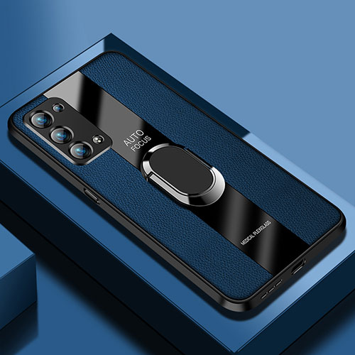 Soft Silicone Gel Leather Snap On Case Cover with Magnetic S01 for Oppo Reno6 Pro 5G Blue