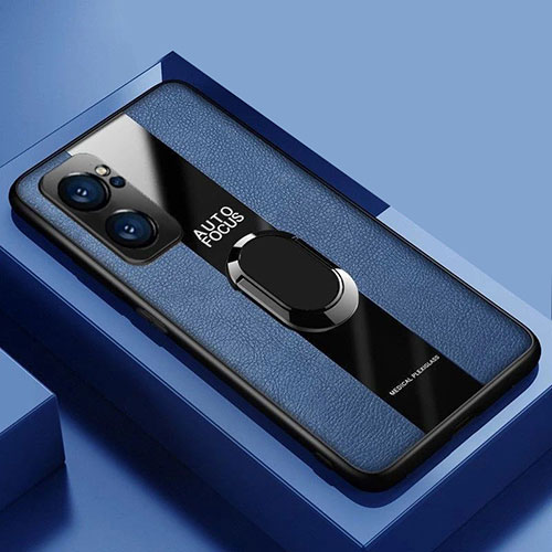 Soft Silicone Gel Leather Snap On Case Cover with Magnetic S01 for Oppo Reno7 Pro 5G Blue