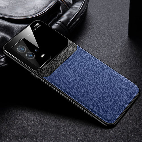 Soft Silicone Gel Leather Snap On Case Cover with Magnetic S01 for Vivo iQOO 8 Pro 5G Blue