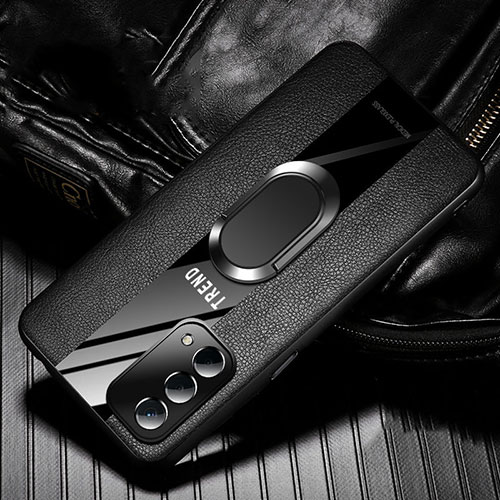 Soft Silicone Gel Leather Snap On Case Cover with Magnetic S02 for OnePlus Nord N200 5G Black