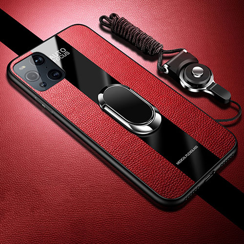 Soft Silicone Gel Leather Snap On Case Cover with Magnetic S02 for Oppo Find X3 Pro 5G Red