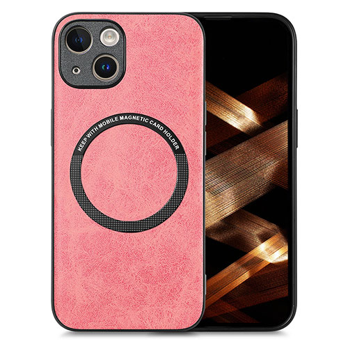 Soft Silicone Gel Leather Snap On Case Cover with Magnetic S02D for Apple iPhone 13 Pink