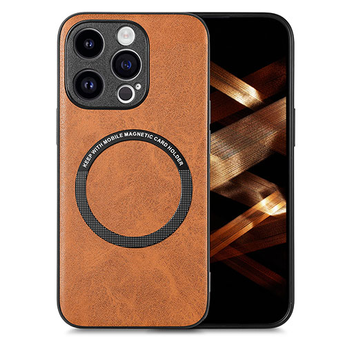 Soft Silicone Gel Leather Snap On Case Cover with Magnetic S02D for Apple iPhone 13 Pro Max Brown