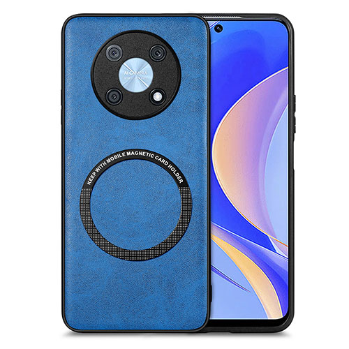 Soft Silicone Gel Leather Snap On Case Cover with Magnetic S02D for Huawei Nova Y90 Blue