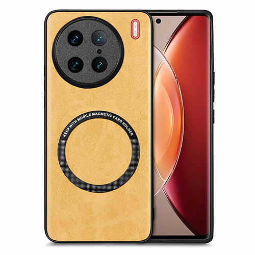 Soft Silicone Gel Leather Snap On Case Cover with Magnetic S02D for Vivo X90 Pro 5G Yellow