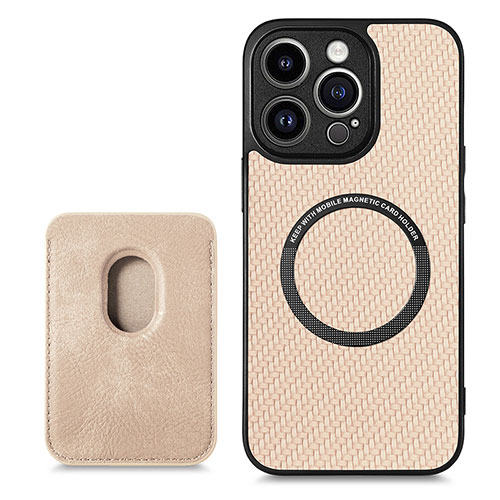 Soft Silicone Gel Leather Snap On Case Cover with Magnetic S08D for Apple iPhone 13 Pro Max Gold