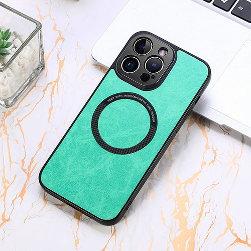 Soft Silicone Gel Leather Snap On Case Cover with Magnetic S11D for Apple iPhone 13 Pro Green