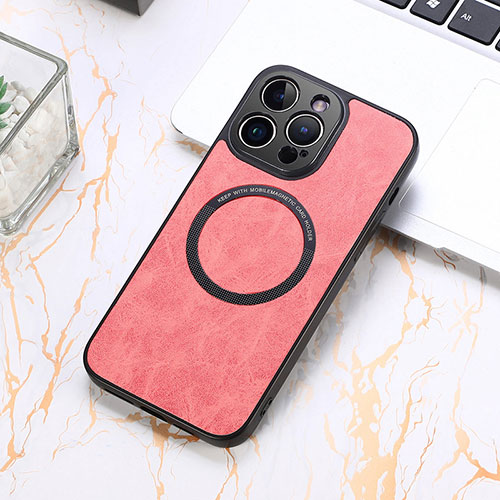 Soft Silicone Gel Leather Snap On Case Cover with Magnetic S11D for Apple iPhone 13 Pro Pink